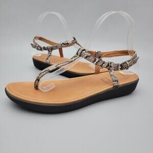 FITFLOP Tia Toe Thong Sandal Black Tan Python Snake Print Comfort Shoes Size 8